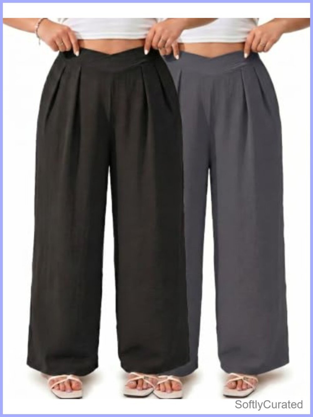 Women's Plus Size Wide Leg Palazzo Pants Crossover Waist Pleated Trousers